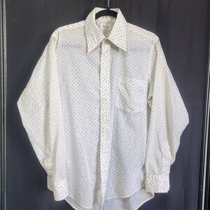Retro 1970s Polka Dot Button-Down Shirt Men's M-L White Green Red Dots